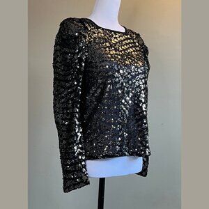 New EXPRESS Black SEQUIN PUFF RUCHED Long SLEEVE BLOUSE